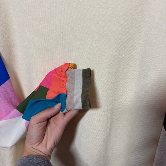 Fate Sweater Women 3XL Cream Plus Size Patterned Sleeves Crew Neck Ribbed Office - Picture 5 of 8